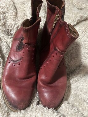 PIKOLINOS Red Leather Stud-Accent Combat Ankle Boots